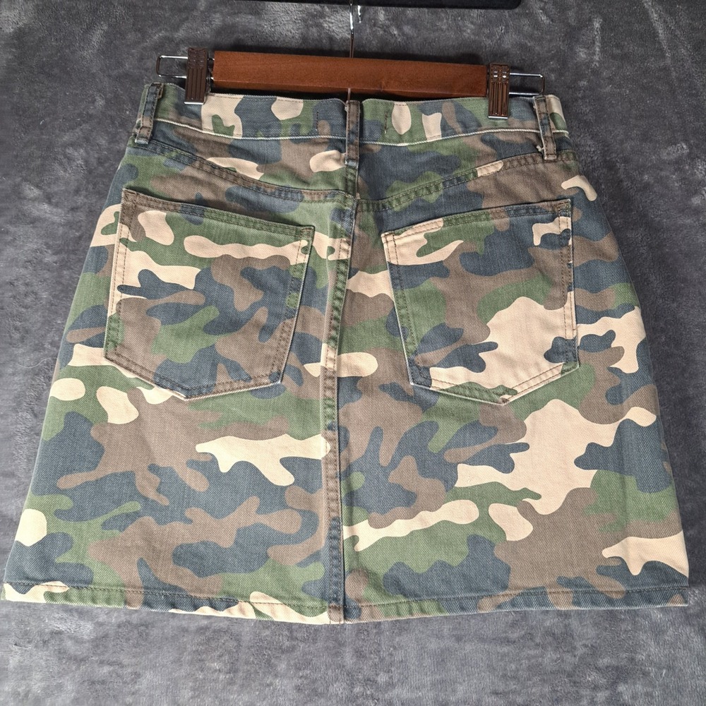 Gap 1969 Camo Denim Mini Skirt Size 27 Green Brown Camouflage Utility Streetwear - Picture 2 of 6